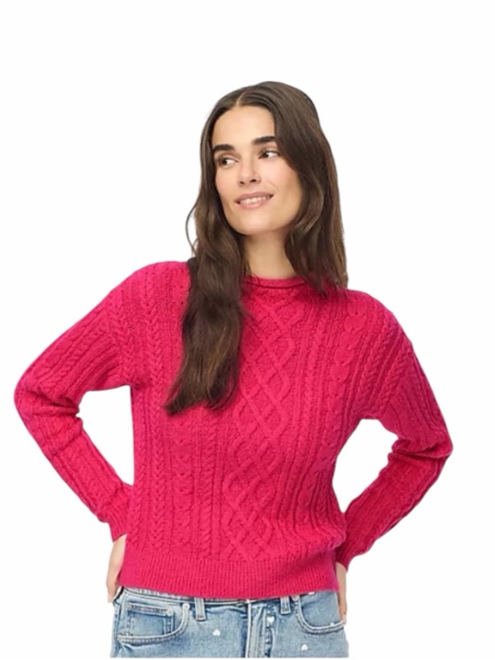 J.Crew - NWT Mockneck Rolled Cable Knit Sweater Raspberry Pink Sz Xl